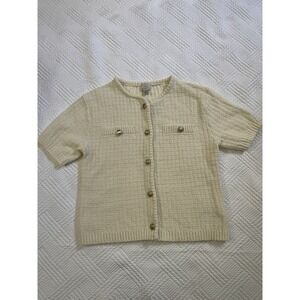 Women's Short Sleeve Lady Jacket Cardigan - A New Day XS Cream Preppy Buttons